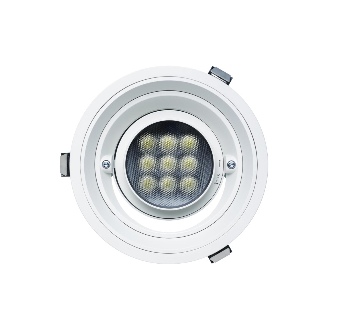 Quintessence Round Recessed Adjustable Spotlight With Regressed Mounting Tray Narrow Spot 8W LED 3000K DALI White Trim F/P