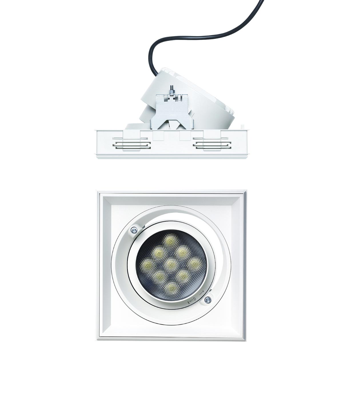 Quintessence Square Recessed Adjustable Spotlight With Regressed Mounting Tray Spot Beam 6W LED 4000K DALI White Trim F/P